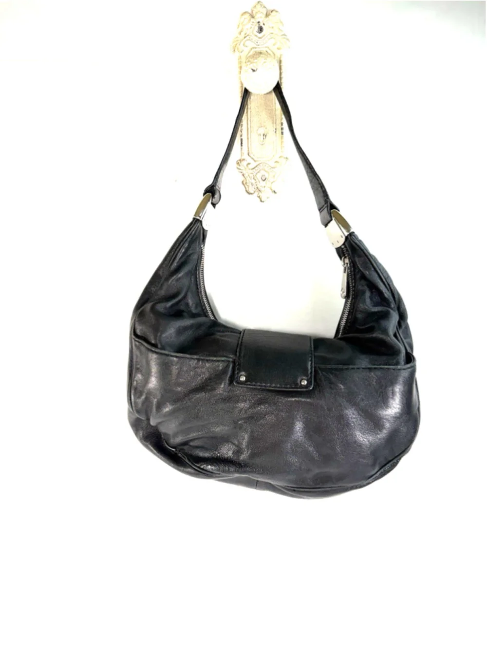 MICHAEL KORS Morgan Black Leather Hobo bag Purse vintage Y2K